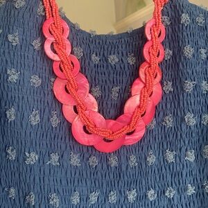 Hot Pink statement Necklace with the look of mother of pearl shells